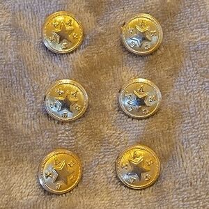 Vintage Waterbury Gold Toned Texas Star Metal Military Jacket Buttons